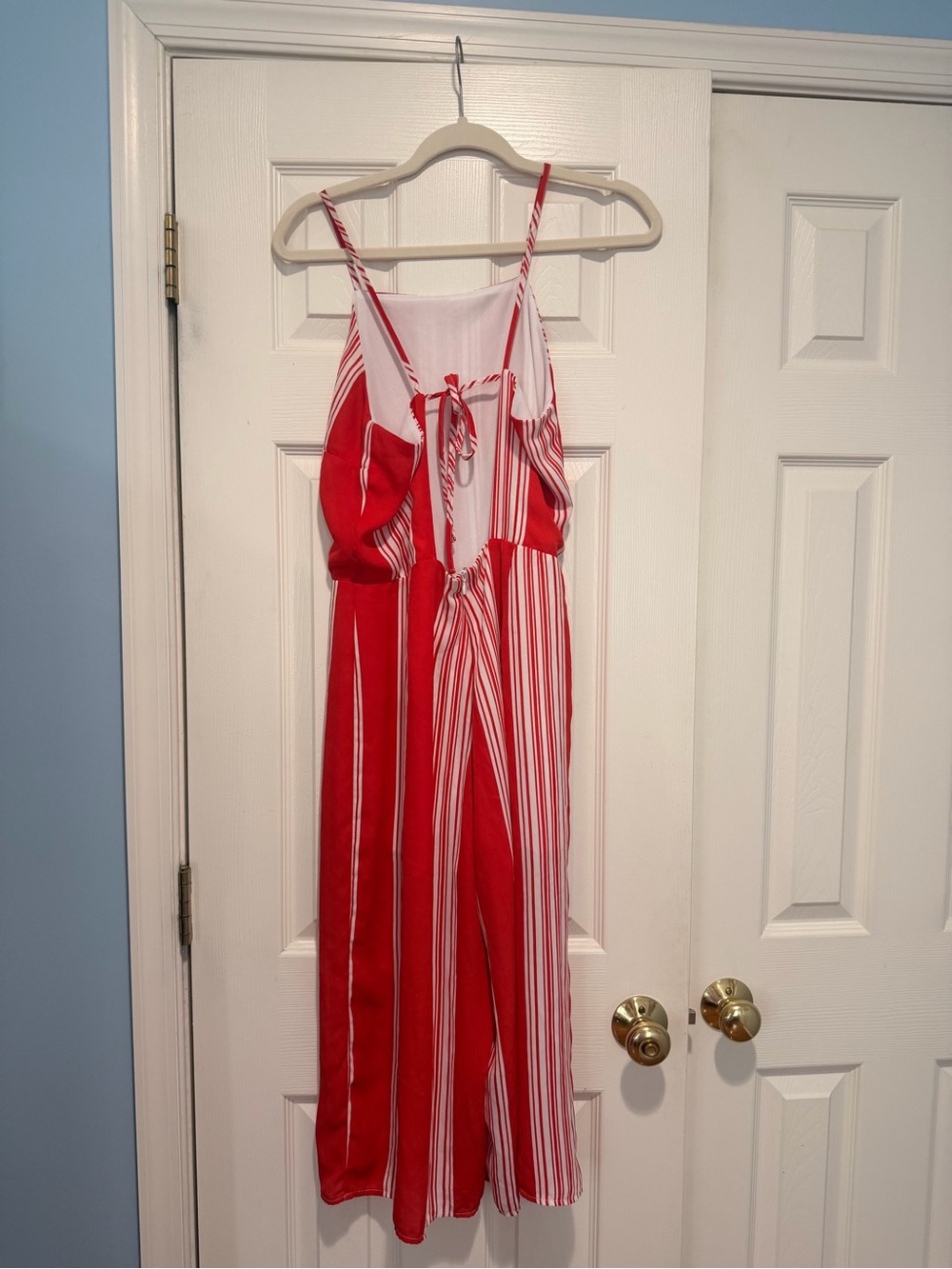 Love, Fire Red & White Striped Wide Leg Jumpsuit – Size Large - Picture 5 of 5